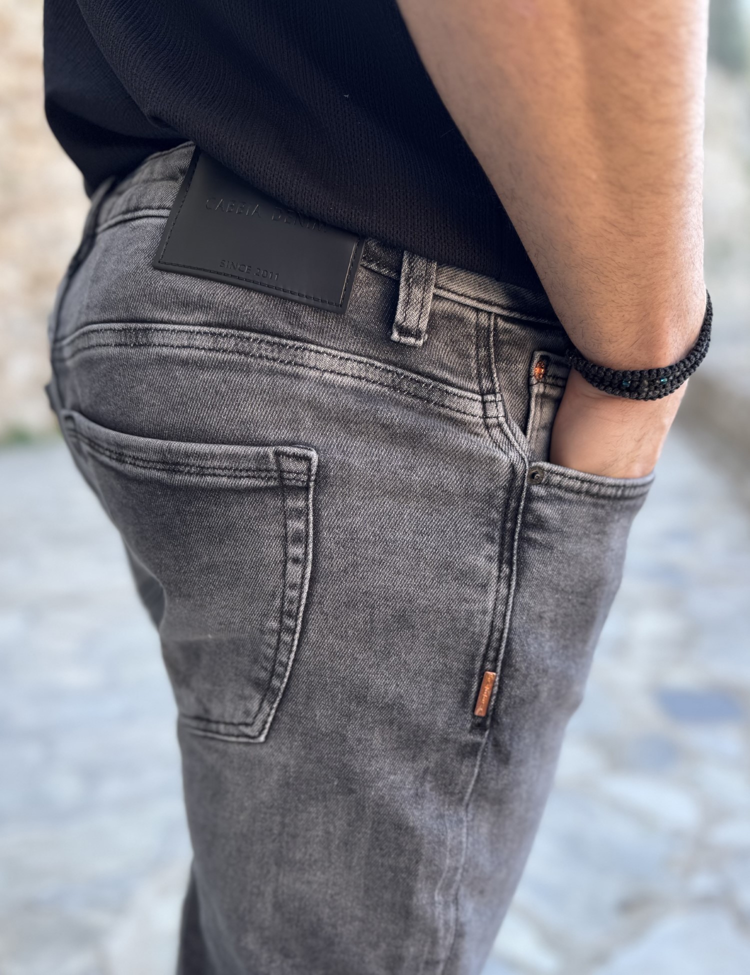 Ανδρικό γκρι τζιν ελαστικό ίσια γραμμή GB5744 φωτογραφία